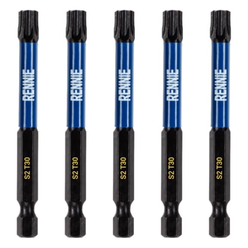 5 x Rennie Tools 75mm Long T30 TX30 Impact Screwdriver Driver Bits Set. Heavy Duty Magnetic Torx Screwdriver Bit Set. Black Oxide Coated Torx Impact Driver Bits. Torx Bit Set.