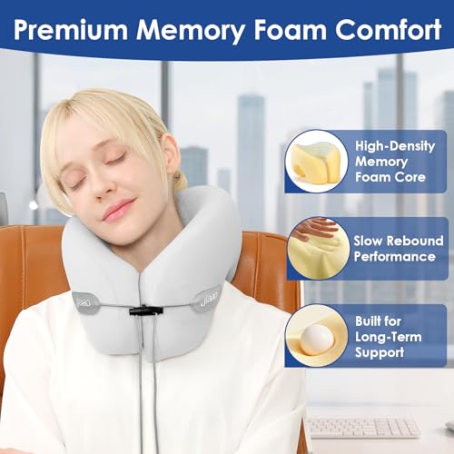 Image of jiaao Travel Pillow Memory Foam Neck Pillow for Airplanes with Adjustable Drawstring Support, Gray Travel Neck Pillow for Flights, Road Trips, Trains & Everyday Travel