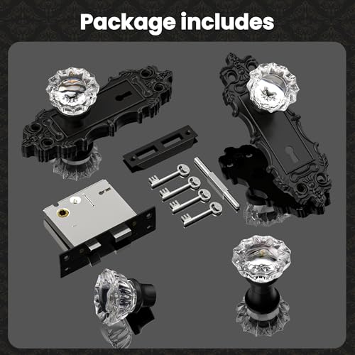 CEYMIO Antique Door Knobs Interior Mortise Lock Matte Black Door Knobs Crystal Glass Door Handle Skeleton Key Door Locks for Bedrooms Bathroom by CEYMIO - Used condition - Image 5