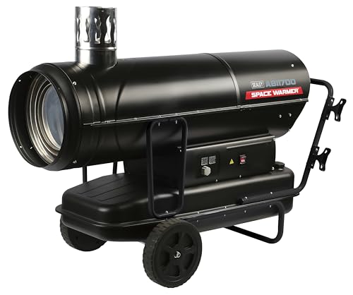 Sealey 170,000Btu/hr Indirect Space Warmer Kerosene/Diesel Heater with Wheels – ABI1700, Black
