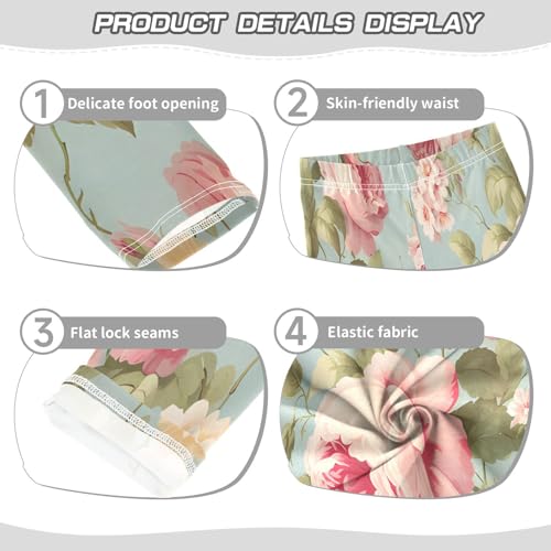 Bolaz Toddler Girls Leggings Printed Yoga Pants Leggings Peony Green Leaves for Kids3