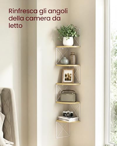VASAGLE Scaffale Angolare a Parete con 5 Ripiani, Libreria Angolare, Mensole da Muro ad Angolo, per Camera da Letto Soggiorno Bagno Cucina Studio, Giallo Paglierino e Bianco Opaco LLS851YD01 - Immagine 4