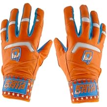 Velocity Batting Gloves, Baseball, Youth/Adult, Orange and Blue, Multiple Sizes, Breathable Mesh, Adjustable Wrist Strap, Pro-Grade Grip