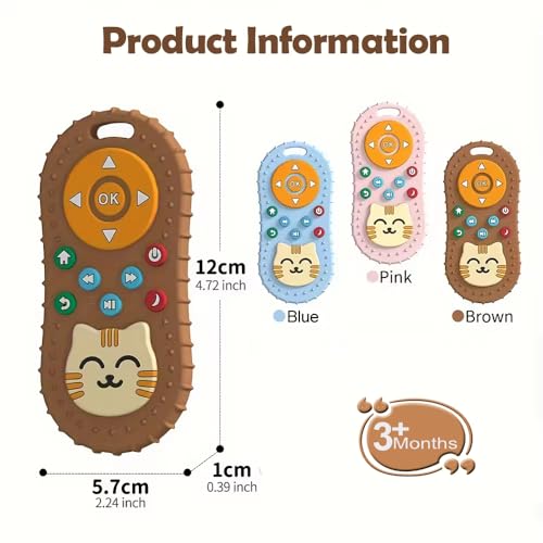 Image of tekme Infant Cute Cat Silicone Baby Teether-Cat Remote Control Shape Food Grade Teething Toy For Babies-Sensory Teething Toy (Brown)