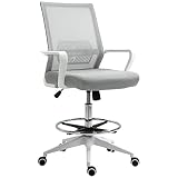 Vinsetto Fauteuil de Bureau Chaise de Bureau Assise Haute réglable dim. 64L x 59l x 104-124H cm Tabouret de Bureau pivotant 360° Maille Respirante Gris et Blanc