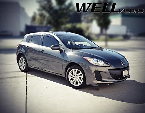 WellVisors Window Visors Wind Deflectors Compatible with Mazda 2010-2013 Mazda 3 Hatchback with Black Trim Rain Guards 3-847MZ004