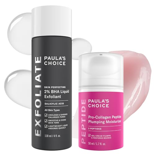 Paula's Choice SKIN PERFECTING 2% BHA Liquid Exfoliant, Salicylic Acid Facial Exfoliator for Enlarged Pores & Pro-Collagen Peptide Plumping Moisturizer, Daily Gel-Cream for Deep Lightweight Hydration