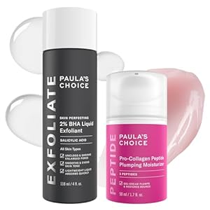 Paula’s Choice SKIN PERFECTING 2% BHA Liquid Exfoliant, Salicylic Acid Facial Exfoliator for Enlarged Pores & Pro-Collagen Peptide Plumping Moisturizer, Daily Gel-Cream for Deep Lightweight Hydration