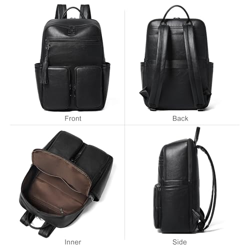 Miniatura 7 de Shrrie Mochila Para Laptop Para Mujer De 16 Pulgadas, Mochila De Viaje De Cuero Vegano, Mochila De Trabajo, Negocios, Mochila Para Portátil, Profesora, Universidad, Mochila Casual, Negro Bicolor