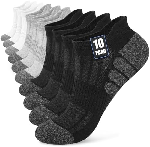 Stoeury 10/20 Paar Sneaker Socken Herren Damen, Atmungsaktive Sportsocken | 82% Baumwolle, Atmungsaktiv, Gepolstert, Feuchtigkeitsableitend, Fußgewölbestütze, Dauerhaft — FüR Allta