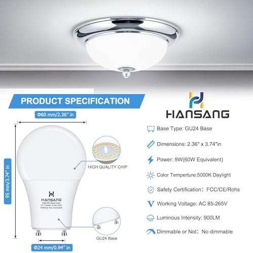 hansang GU24 LED Light Bulbs 60W Equivalent 5000K Daylight CRI85+ 900Lumens by hansang - Used condition - Image 2