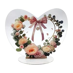 Heart Shaped Wreath, Decorative Plaques, Realistic Flower Table Decoration, Desktop Ornaments with Base, Perfect Gift for Girlfriend, Wife, Romantic Home Decor