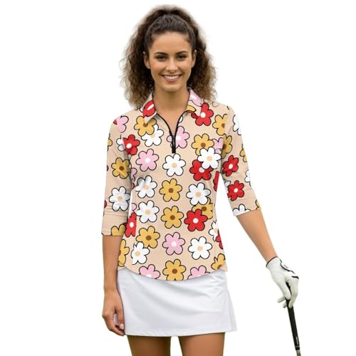 Haut de tennis hippie pour femme à fleurs et manches 3/4