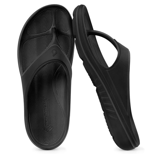 Image of Walkhero Flip Flops for Men - Sandals Men with Arch Support, Non-Slip Sole, Durable, Cushioned Beach Sandals for Indoor & Outdoor (Black,11)
