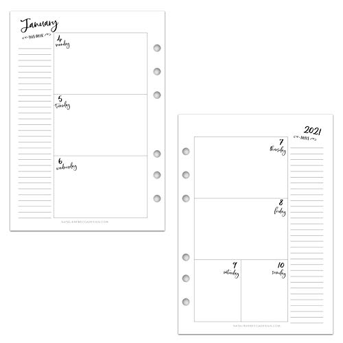 2021 HORIZONTAL Weekly & Monthly Calendar for A5 Planners, fits Filofax, Kikki K, Carpe Diem Planners, 6 Ring binder, 5.8