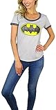 DC Comics Womens Batman Distressed Logo Burnout Ringer Tee (Small, Bat Grey)