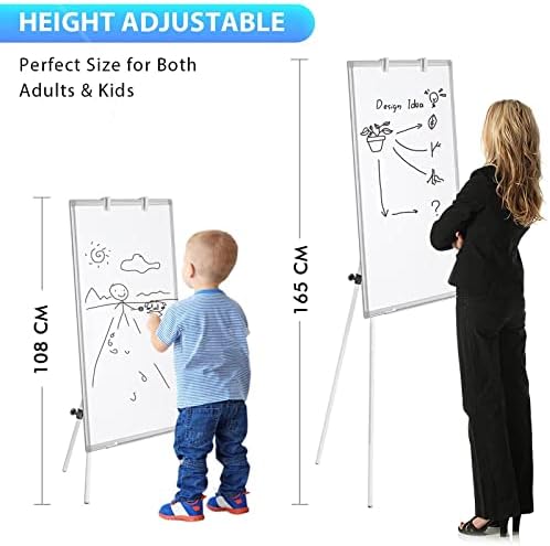 Flipchart Easel Whiteboard, Magnetic Portable White Board 90 x 60cm Stand Dry Erase Board Height Adjustable Tripod Marker Board for Office or Teaching at Home & Classroom