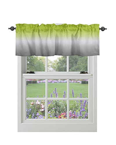 Windows Valances Curtain Green and Grey Ombre Kitchen Valances Rod Pocket Gradient Gradual Color Modern Window Treatment Short Topper Curtains for Kitchen Bathroom Living Room 1 Panel,54 x 18 inch
