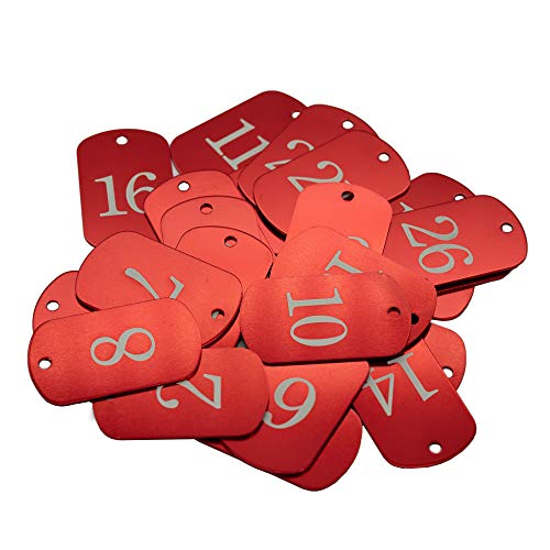 Aluminiummarken mit gravierten Nummern 1 bis 50, Schlüsselanhänger, Kennzeichnungsmarken mit Schlüsselringen, Rot
