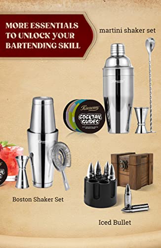 Cocktail Shaker, Kitessensu 24Oz Drink Shaker With Bartender Strainer, Measuring Jigger, Bar Mixing Spoon, Cocktail Recipe Guide, Professional Drink Mixer Set For Beginners, Silver #TOP5
