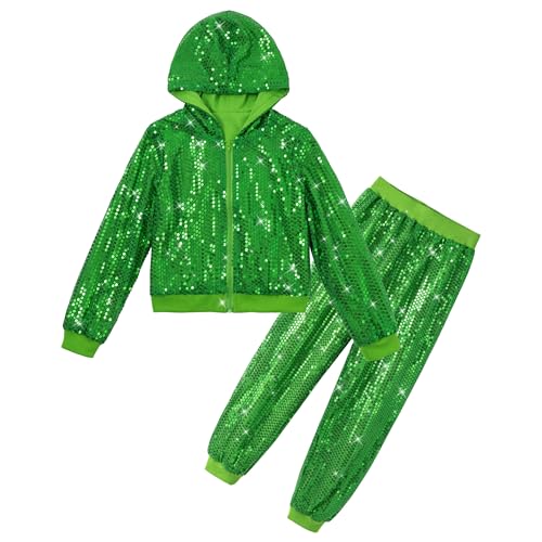 Image of LOLANTA 2Pcs Girls Dance Outfits Cropped Sequin Jacket Pants Set, Kids Hip Hop Dance Costumes for 80s 90s Party 5-15 Years