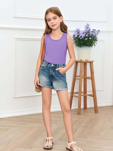Image of Haloumoning Girls Tank Tops Kids Summer Crewneck Sleeveless Shirts Dancewear 5-14 Years