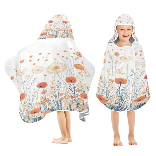 Kigai Colorful Flowers Hooded Beach Towel for Kids Soft Absorbent Quick Dry Bath Towel with Hood Lightweight Toddler Shower Pool Bath Wrap for Boys Girls