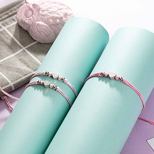AnotherKiss Back to School Gifts Mommy and Me Matching Bracelets for Mom Daughter, First Day of School Gifts for Girls, Mother Daughter Bracelet Set 3pcs (1 Deep Pink & 2 Pink)3