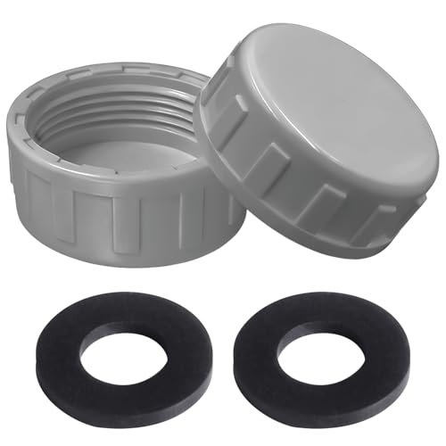 Image of 2 Pcs Blanking Cap with Washer, Female Threaded Leak-Proof Drain Blanking Cap for Washing Machine Kitchen Bath Laundry Waste Pipes (25 mm Grey)
