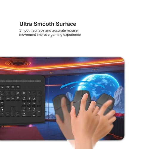 Grand tapis de souris de jeu imprimé espace lounge aux bords cousus