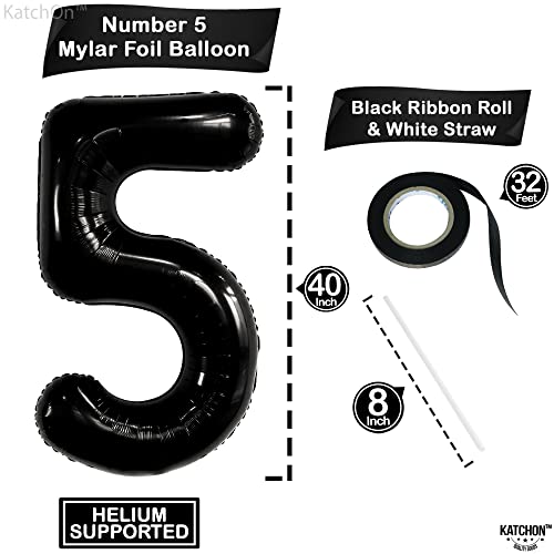 Image of KatchOn Black Number 5 Balloon Foil 40 Inch, 5 Birthday Decorations