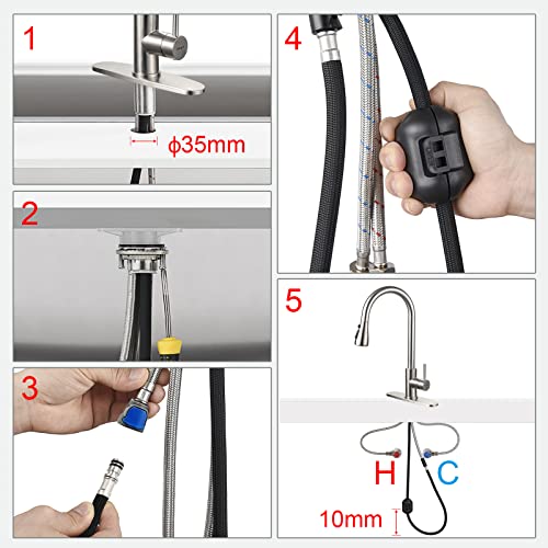 Ibergrif Kitchen Faucet With Pull Down Sprayer, Kitchen Sink Faucet Of High Arc Single Handle, Brushed Nickel Stainless Steel Kitchen Faucet With Sprayer 360° Swivel Pull Out #TOP5