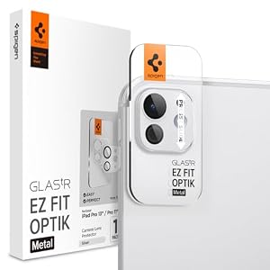 Spigen Glas.tR EZ Fit Optik Metal Kameraschutz kompatibel mit iPad Pro 13 Zoll (M5, 2025 / M4, 2024), iPad Pro 11 Zoll (M5, 2025 / M4, 2024), Silber, Volle Abdeckung, 9H Härte Folie