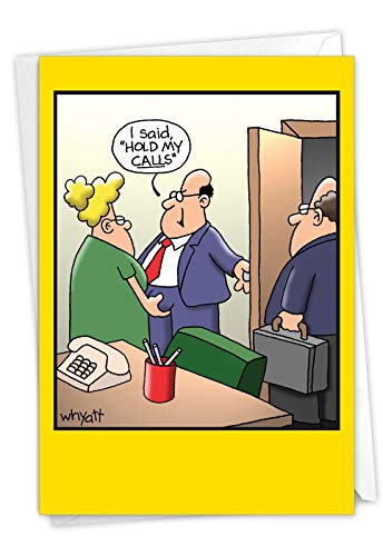 NobleWorks - 1 Funny Card for Happy Birthdays - Hilarious Cartoon Notecard with Envelope, Bday Celebration (Buyer Discretion Advised) - Hold My Calls 8313