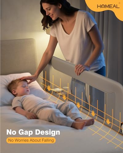 HOMEAL Bed Rail for Toddlers - 59\"x24\" Foldable Toddler Bed Rails for King, Queen, Twin, Full, Double Bed - Breathable Guard Rail for Toddlers with U-Shape Base, Grey, 1 Pack - Thumbnail 4