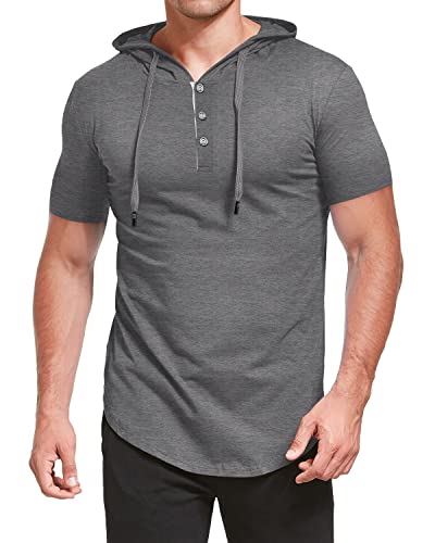 Kuyigo Men's S-5X Short Sleeve Fashion Athletic Hoodies Sport Sweatshirt Hip Hop Pullover Dark Grey Large #TOP3