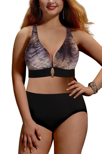 JINXUEER Women's Plus Size High Waisted Bikini Sets Two Pieces Swimsuit Tummy Control Bathing Suit 2025 Swimwear