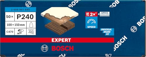 Bosch 50x EXPERT C470 Schleifpapier mit 7 Löchern (für Farbe auf Holz, Hartholz, Ø 100x150 mm, Körnung 240, Professional Zubehör Multischleifer)