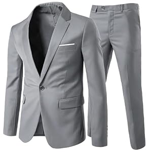 Allthemen Mens Suits 2 Piece Slim Fit Wedding Dress Suit One Button Business Suit Blazer Jackets Trousers