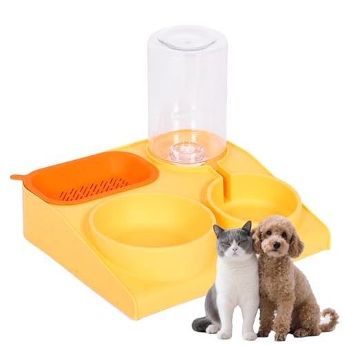 YiZYiF Automatic Pet Water Dispenser and Food Bowl Set Double Slow Feeder Bowls for Dogs Puppies and Cats Yellow One Size