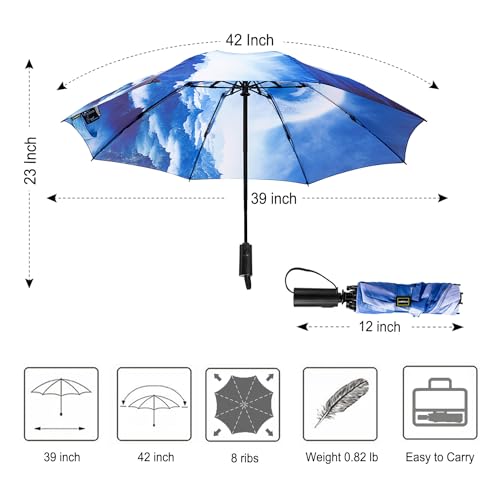 Image of LANBRELLA Portable & Folding Travel Umbrella, 3 Fold, Auto Open Close, Water Resistant, Windproof, with Carrying Handle