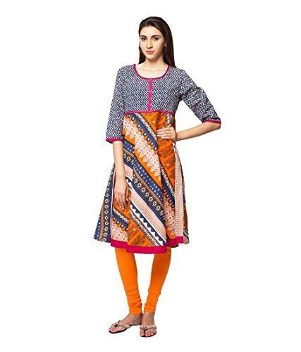 Ethnicity Women's Indian Trendy Multi-Print Kurta Tunic; SM; Blue