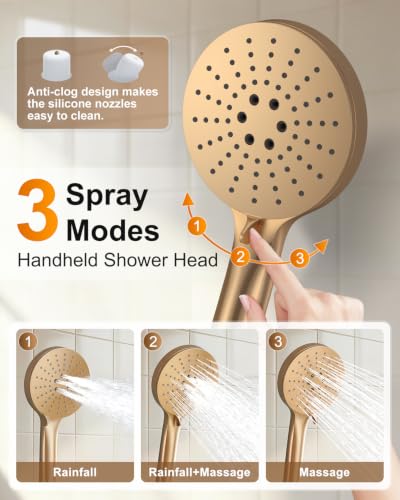 Image of Iriber Champagne Gold Shower head with Handheld,Shower System Faucet Set
