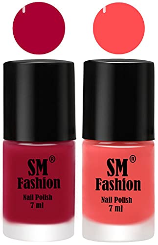 Image of Long Lasting Nail Polish | Nail Paint Combo 7 ml Each) - Set of 2 Dark Magenta-Peach Pink