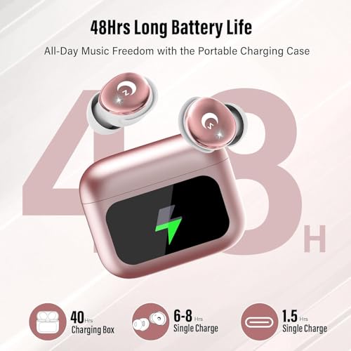 VEKJ Mini Schlafkopfhörer mit Touchscreen, 2025 Neue in Ear Kopfhörer Kabellos mit ENC Noise Cancelling, IPX7 Ohrhörer Rose