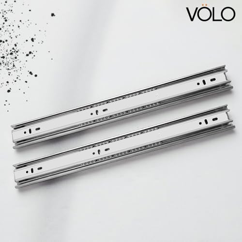 Image of Volo Heavy Duty Drawer Slides, Full Extension Ball Bearing Runners | Pack of 2 Piece | Channels for Kitchen Cabinets, Wardrobes, and Dressers (Stainless Steel, 16 Inch)