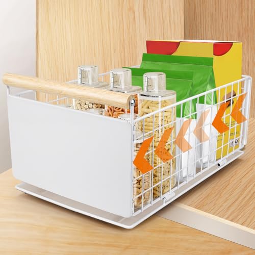 AirOpen Tiroir Coulissant Cuisine, Haute Qualité Rangement Placard cuisine en Acier au Carbone, Silencieux Tiroir Coulissant Placard, Adapté à Cuisine, Salle de Bain, Garde-Manger, 40cm x 23cm x 20cm