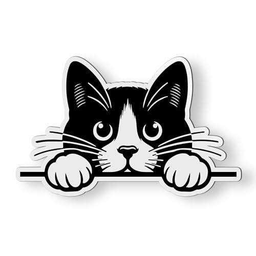 Image of Tuxedo Cat Peeking Magnet for Car, Fridge, Locker, 5 in | Durable, Waterproof, For Car or Home Use, Strong Magnet, Flexible Magnetic Vinyl