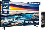 Impecca 32” LED TV 720P HD, HDMI & USB Ports Full Function Remote Control Built-in Stereo Speakers Wall Mountable Frameless Design, None-Smart