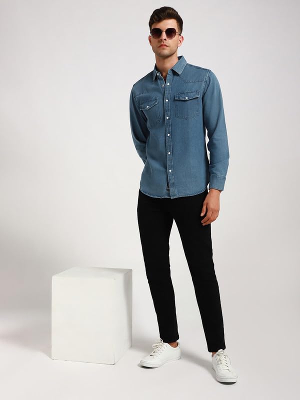 Image of Dennis Lingo Men's Rayon Blue Printed Relaxed Fit Cuban Collar Half Sleeve Casual Shirt